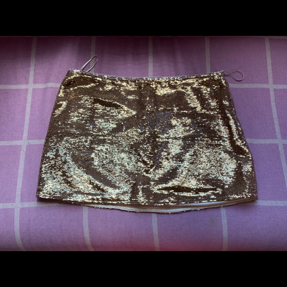 Gold sequined mini skirt